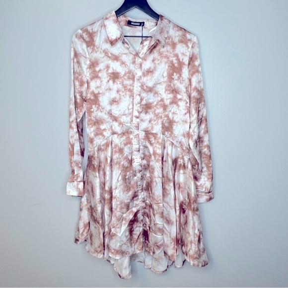 Missguided Abstract‎ Tie Dye Print Button Down Shirt Dress Size 10 NWT - Picture 2 of 10
